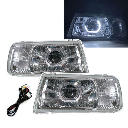 ไฟหน้าโปรเจคเตอร์ LED Angel-Eye แบบเปิดประทุน CrazyTheGod Tracker รุ่นปี 1988-1998 แบบ 2D Guide สีโครเมียม V3 สำหรับ GEO LHD