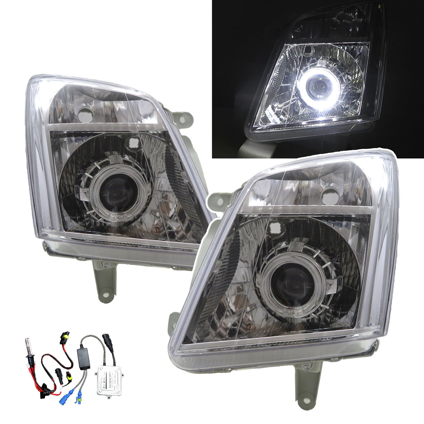 CrazyTheGod Dmax เจเนอเรชั่นที่ 3 ปี 2007-2011 รถกระบะปรับโฉมใหม่ 2D/4D Guide LED Angel-Eye Projector ไฟหน้า HID โครเมียมสำหรับ CHEVROLET CHEVY LHD