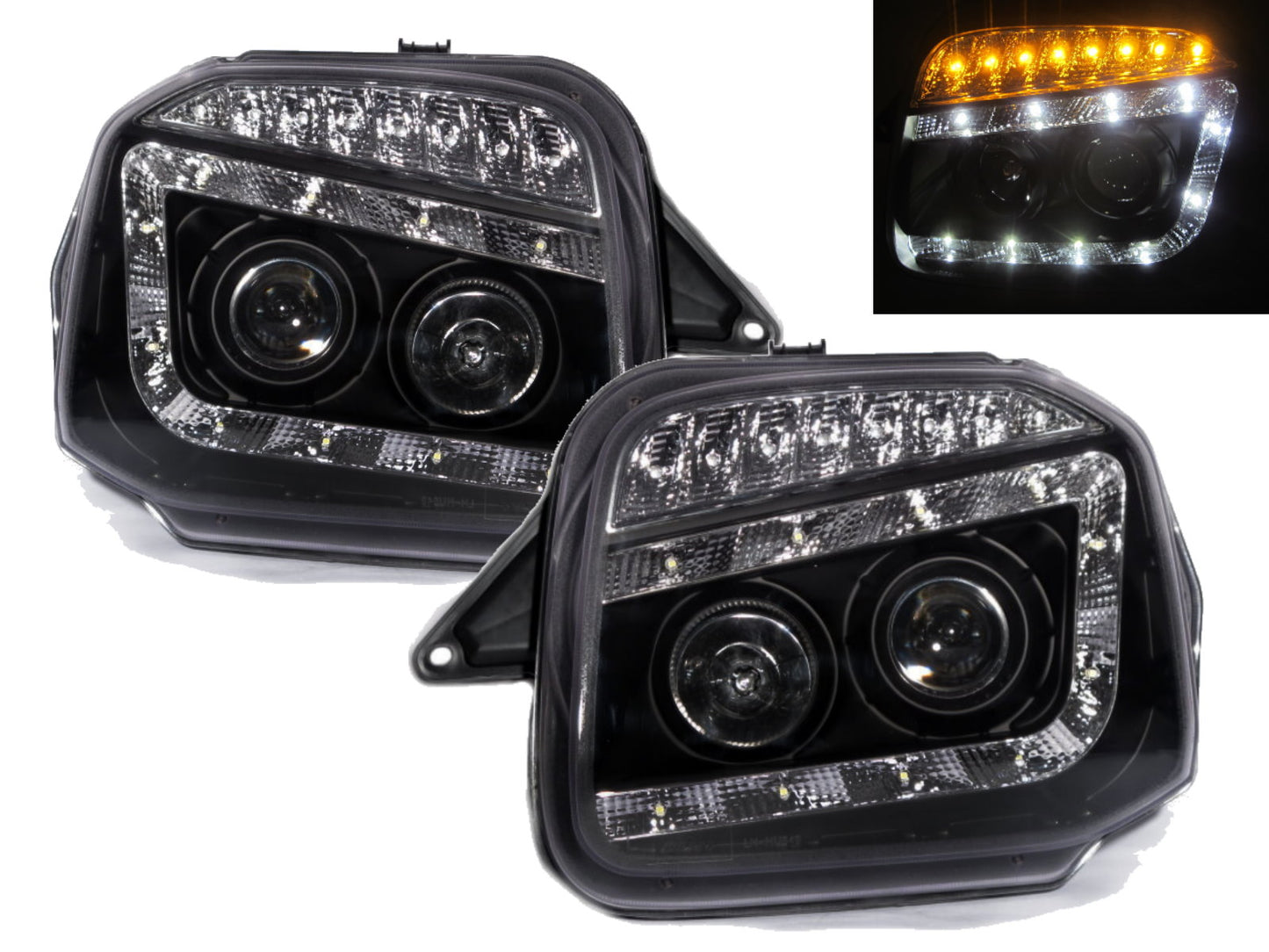 CrazyTheGod Jimny 1998-2018 SUV 2D Projector LED R8Look ไฟหน้าสีดำสำหรับ CHEVROLET CHEVY RHD