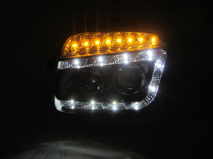 CrazyTheGod Jimny 1998-2018 SUV 2D Projector LED R8Look ไฟหน้าสีดำสำหรับ CHEVROLET CHEVY RHD