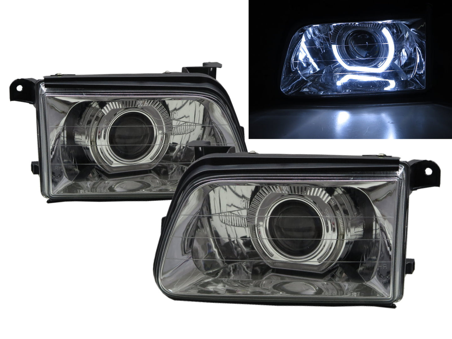 CrazyTheGod LUV รถกระบะ 4D Guide LED Angel-Eye Projector รุ่นที่ 3 ปี 1998-2005 ไฟหน้าแบบ HID โครเมียม สำหรับ CHEVROLET CHEVY RHD