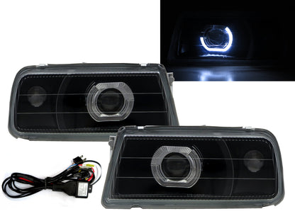 ไฟหน้าโปรเจคเตอร์ LED Angel-Eye Guide แบบ 2D/3D/5D Guide ของ CrazyTheGod Tracker รุ่นแรกสำหรับรถเปิดประทุน/SUV รุ่นปี 1988-1998 สีดำ V2 สำหรับ CHEVROLET CHEVY RHD