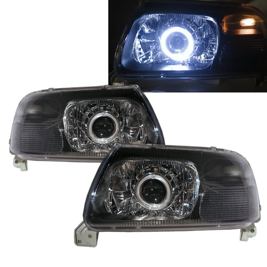 ไฟหน้าโปรเจคเตอร์ LED Angel-Eye แบบ 3D/5D Guide ของ CrazyTheGod Tracker สำหรับรถ SUV ปี 1998-2005 สีดำ สำหรับรถ CHEVROLET CHEVY LHD