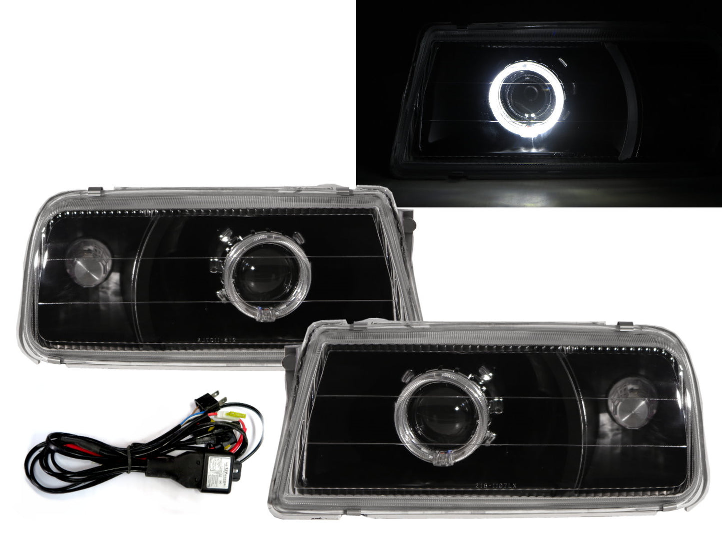 ไฟหน้าโปรเจคเตอร์ LED Angel-Eye Guide แบบเปิดประทุน/SUV 2D/4D รุ่น CrazyTheGod Tracker รุ่นแรก ปี 1988-1998 สีดำ V1 สำหรับ GMC RHD