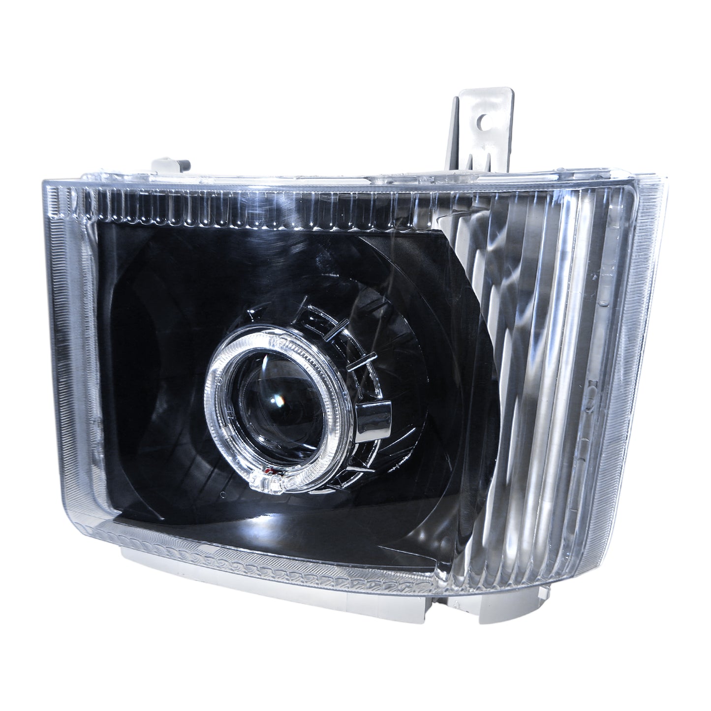 ไฟหน้าโปรเจคเตอร์ LED Angel-Eye 12V พร้อมมอเตอร์ CrazyTheGod W-Series W4500 ปี 2007-ปัจจุบัน สำหรับรถบรรทุก GMC LHD สีดำ