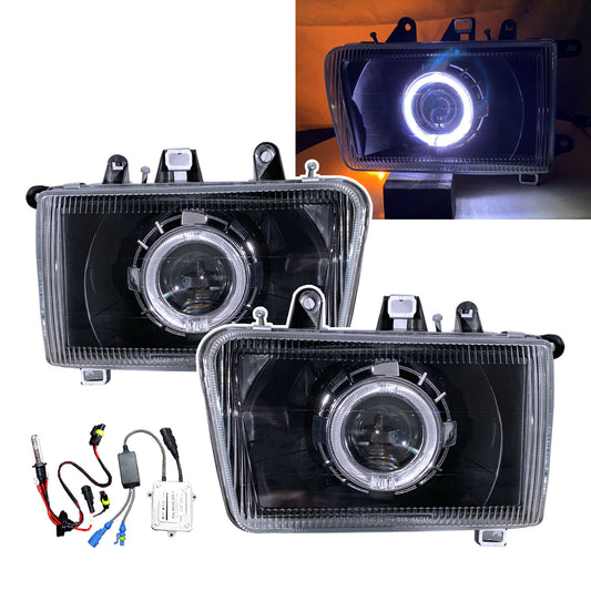 CrazyTheGod Deer 2002-2003 Wagon 3D/5D Guide LED Angel-Eye Projector Headlight Headlamp Black V3 for Great Wall LHD