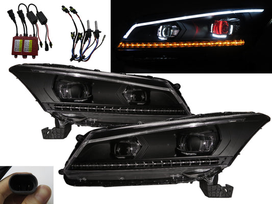 CrazyTheGod ACCORD Eighth generation 2008-2012 Sedan 4D LED Devil Eye Bi-Projector D2H W/S Ballast Halogen Type Headlight Headlamp Black US for HONDA RHD