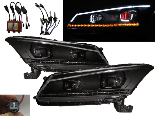 CrazyTheGod ACCORD Eighth generation 2008-2012 Sedan 4D LED Devil Eye Bi-Projector D2H W/S Ballast HID Type Headlight Headlamp Black US for HONDA RHD