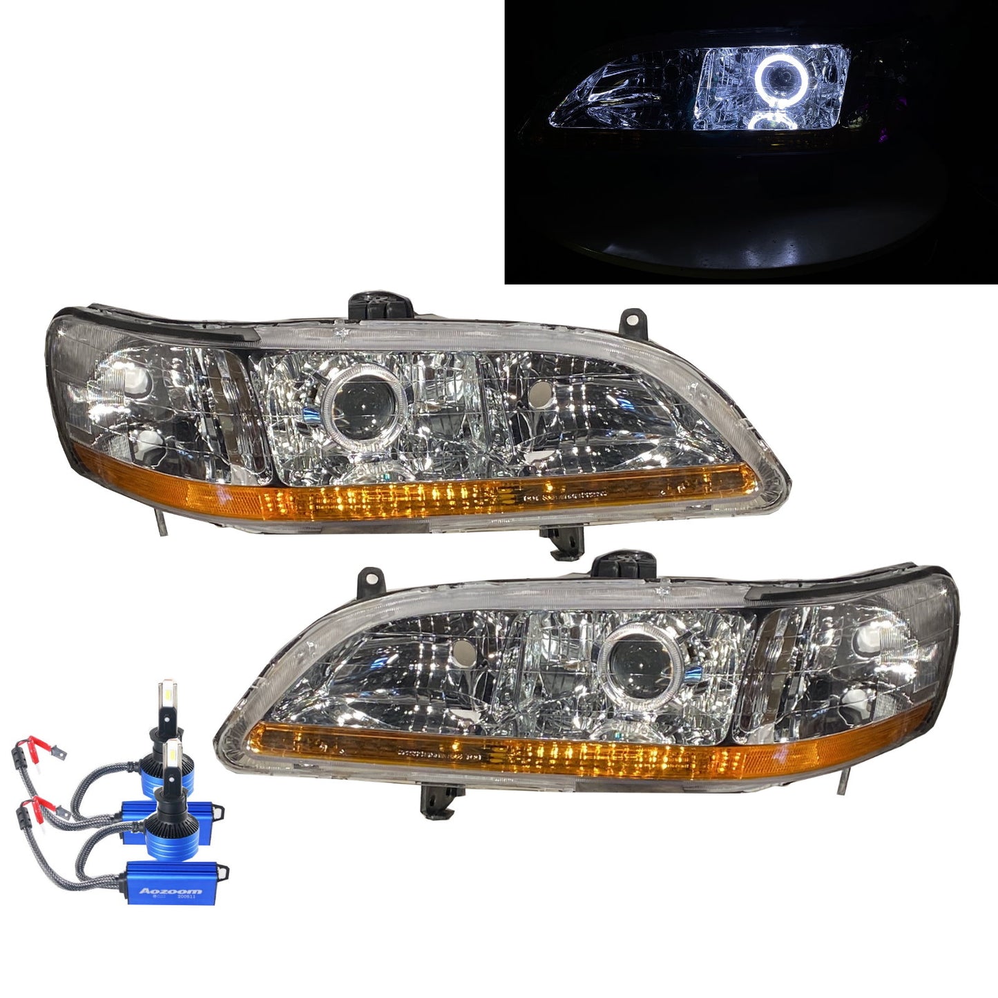 CrazyTheGod Accord Sixth generation 1998-2002 Sedan 2D/4D Guide LED Angel-Eye Projector Headlight Headlamp Chrome for HONDA LHD