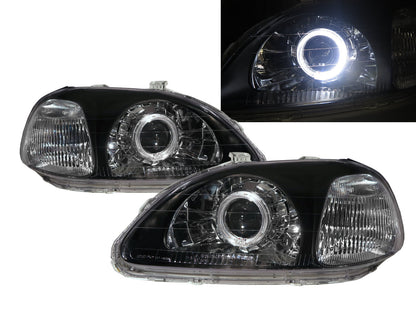 CrazyTheGod Ballade CIVIC EJ/EK/EM Sixth generation 1996-1998 Pre-Facelift Sedan/Hatchback/Coupe 2D/3D/4D/5D Guide LED Angel-Eye Projector Headlight Headlamp Black for HONDA RHD