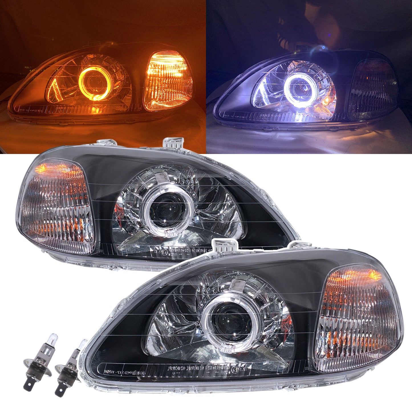 CrazyTheGod Ballade Sixth generation 1996-1998 Pre-Facelift Sedan/Hatchback/Coupe 2D/3D/4D/5D Guide LED Angel-Eye Projector Headlight Headlamp Black V2 for HONDA LHD