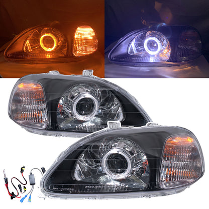 CrazyTheGod Ballade Sixth generation 1996-1998 Pre-Facelift Sedan/Hatchback/Coupe 2D/3D/4D/5D Guide LED Angel-Eye Projector HID Headlight Headlamp Black V2 for HONDA LHD