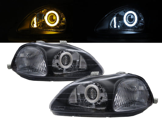 CrazyTheGod Ballade Sixth generation 1996-1998 PRE-FACELIFT Sedan/Hatchback/Coupe 2D/3D/4D/5D Cotton Halo Bi-Projector Headlight Headlamp Black for HONDA LHD