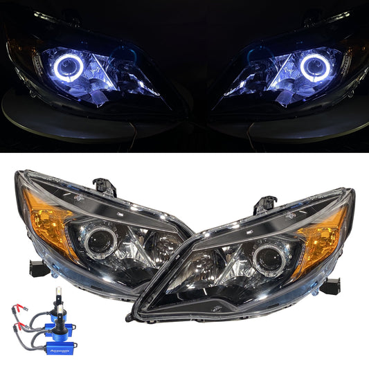 ไฟหน้าโปรเจคเตอร์ LED Angel-Eye แบบ 2D Guide ของ CrazyTheGod Civic 2014-2015 Coupe สีดำสำหรับรถฮอนด้ารุ่น RHD