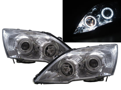 CrazyTheGod CR-V RE1-RE5 RE7 Third generation 2007-2011 Wagon 5D Guide LED Angel-Eye Projector Headlight Headlamp W/ Motor Chrome EUROPE for HONDA LHD