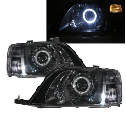 CrazyTheGod CR-V CRV RD1-RD3 ไฟหน้าโปรเจคเตอร์ LED Angel-Eye แบบ 5D Guide SUV รุ่นแรก ปี 1996-2001 สีดำ สำหรับรถฮอนด้า LHD