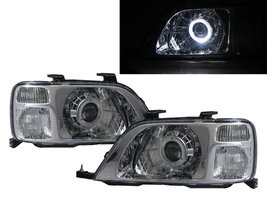 CrazyTheGod CR-V CRV RD1-RD3 ไฟหน้าโปรเจคเตอร์ LED Angel-Eye แบบ 5D Guide SUV รุ่นแรก ปี 1996-2001 สีโครเมียม สำหรับรถฮอนด้า LHD