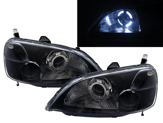 CrazyTheGod CIVIC EU/ES/EP/EM Seventh generation 2001-2003 Sedan/Coupe 2D/4D Guide LED Angel-Eye Projector Headlight Headlamp Black for HONDA RHD