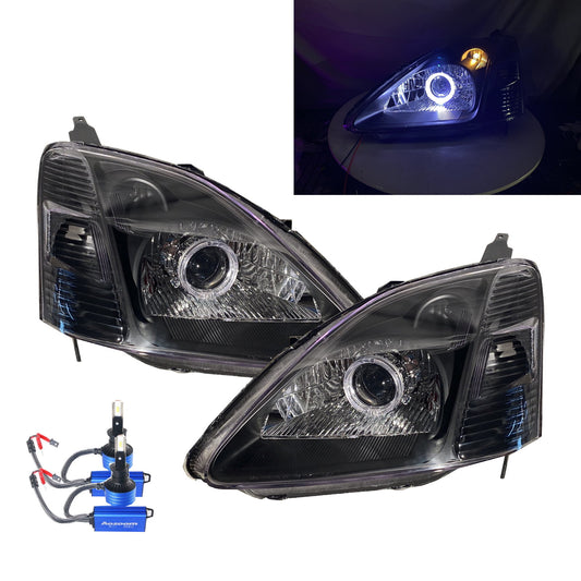 CrazyTheGod Civic Seventh generation 2001-2003 Hatchback 3D Guide LED Angel-Eye Projector Headlight Headlamp Black US for HONDA LHD