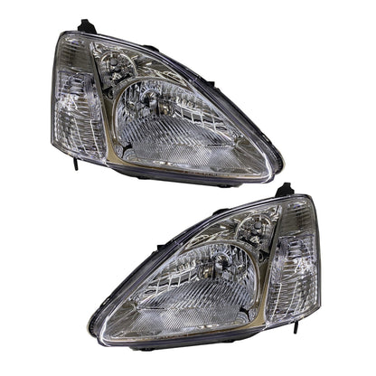 CrazyTheGod Civic Seventh generation 2001-2003 Hatchback 3D Clear Headlight Headlamp Chrome US for HONDA LHD