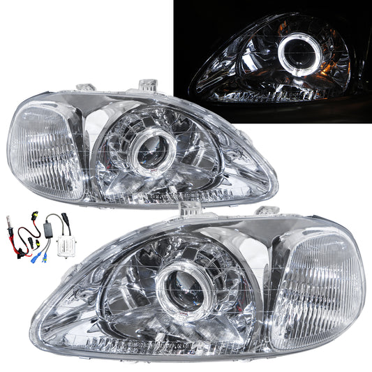 CrazyTheGod Civic EJ/EK/EM รุ่นที่ 6 รุ่นปี 1996-1998 ก่อนปรับโฉม Sedan/Hatchback/Coupe 2D/3D/4D/5D Guide LED Angel-Eye Projector Headlights Chrome for HONDA LHD