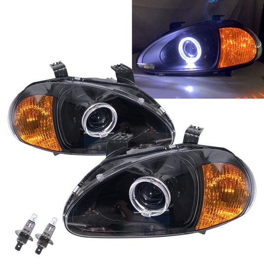 CrazyTheGod DEL SOL CRX 1993-1997 Roadster 2D Guide LED Angel-Eye Projector Halogen Headlight Headlamp Black V2 for HONDA LHD