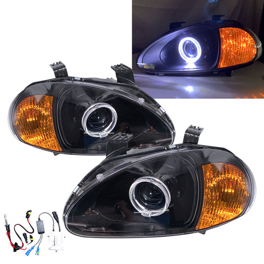 CrazyTheGod DEL SOL CRX 1993-1997 Roadster 2D Guide LED Angel-Eye Projector HID Headlight Headlamp Black V2 for HONDA LHD