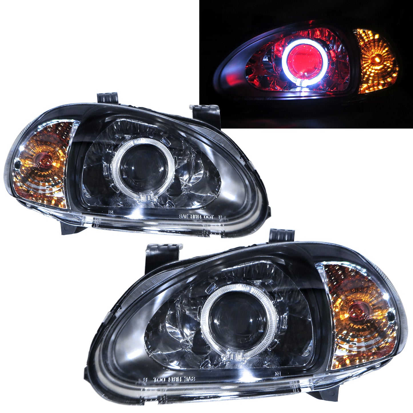 CrazyTheGod DEL SOL CRX 1993-1997 Roadser 2D Guide LED Angle-Eye Projector V2 ไฟหน้าสีดำสำหรับ HONDA RHD