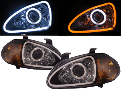 ไฟหน้าโปรเจคเตอร์ BI-XENON Angel Eye 2D CCFL CrazyTheGod DEL SOL CRX 1993-1997 Coupe สีดำ สำหรับรถฮอนด้า LHD