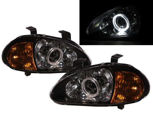 ไฟหน้าโปรเจคเตอร์ LED Angel-Eye รุ่น CrazyTheGod DEL SOL CRX 1993-1997 Guide V1 สีดำ สำหรับรถฮอนด้า LHD