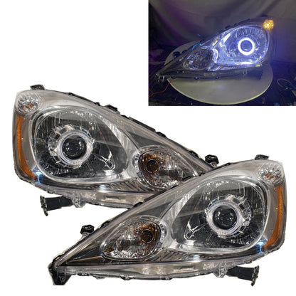 CrazyTheGod FIT/JAZZ GE SERIES Second generation 2009-2011 Pre-Facelift Hatchback 5D Guide LED Angel-Eye Projector Halogen Headlight Headlamp W/O Motor Chrome/Gray US for HONDA LHD