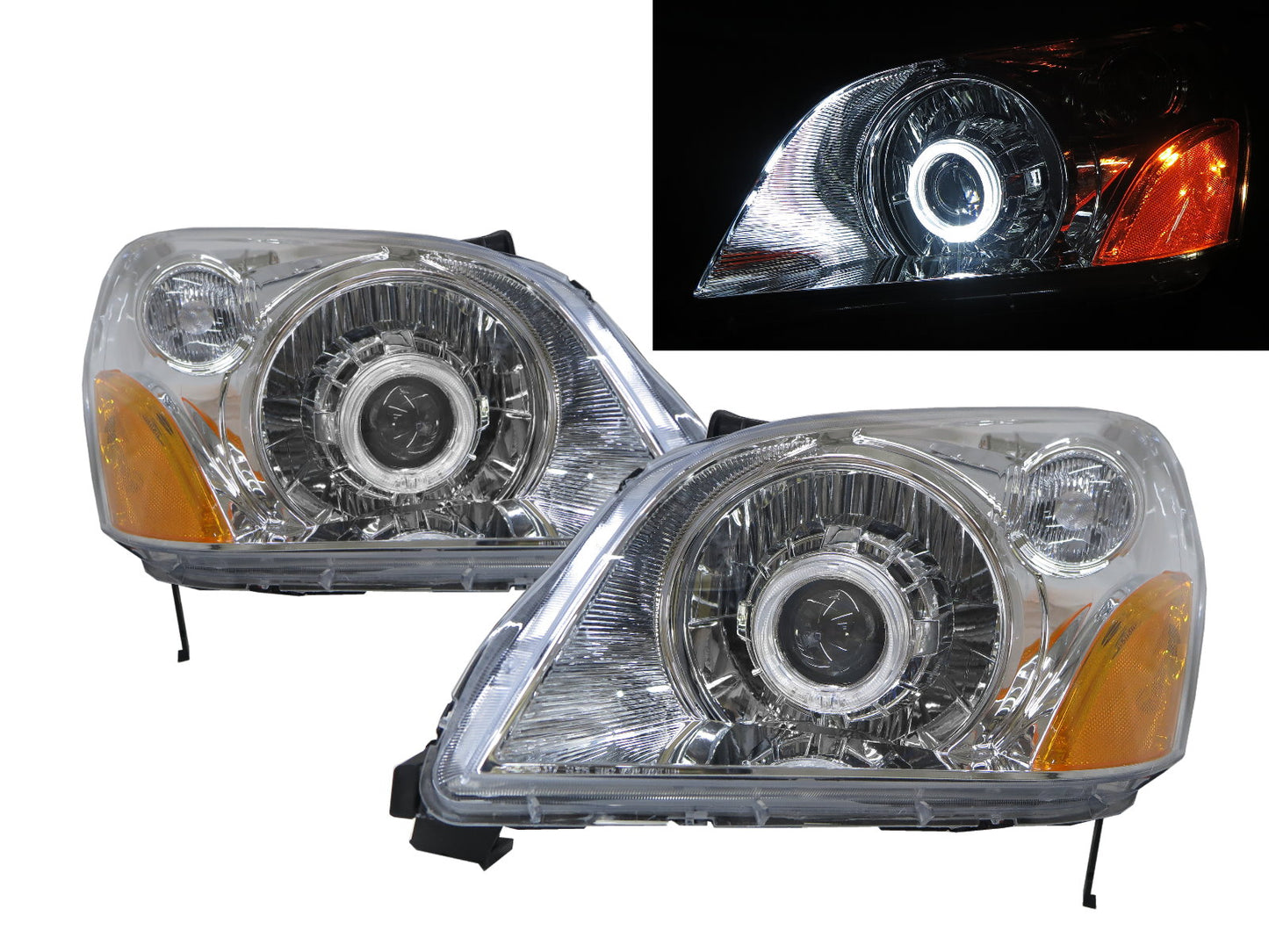 CrazyTheGod Pilot YF1/2 thế hệ đầu tiên 2003-2005 SUV 5D Guide LED Angel-Eye Projector Headlight Đèn pha mạ crôm cho HONDA LHD