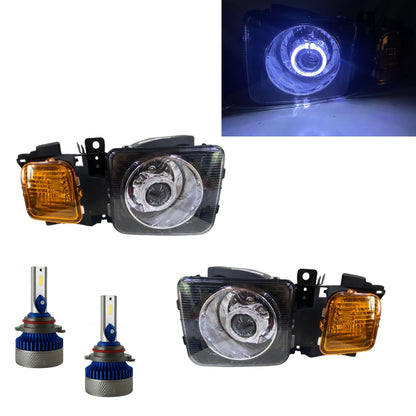 CrazyTheGod H3 2006-2010 Guide LED Angel-Eye Projector Headlight Headlamp Black EU for HUMMER LHD