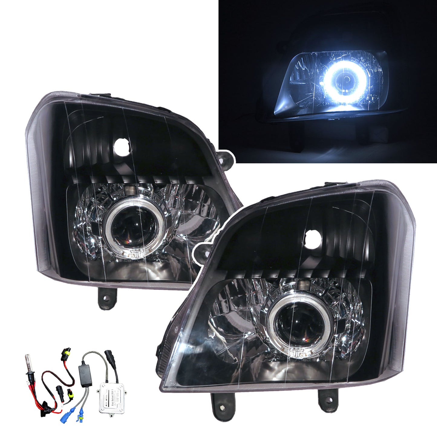 CrazyTheGod Rodeo RA รถกระบะ Pre-Facelift รุ่นปี 2003-2006 รุ่น 2D/4D Guide LED Angel-Eye Projector ไฟหน้า HID สีดำสำหรับ HOLDEN LHD