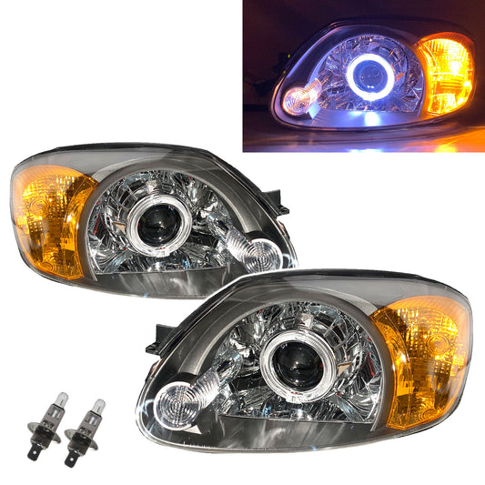 CrazyTheGod Accent/Verna LC Second generation 2003-2005 Facelift Sedan 4D Guide LED Angel-Eye Projector Halogen Headlight Headlamp Dark Gray for HYUNDAI LHD