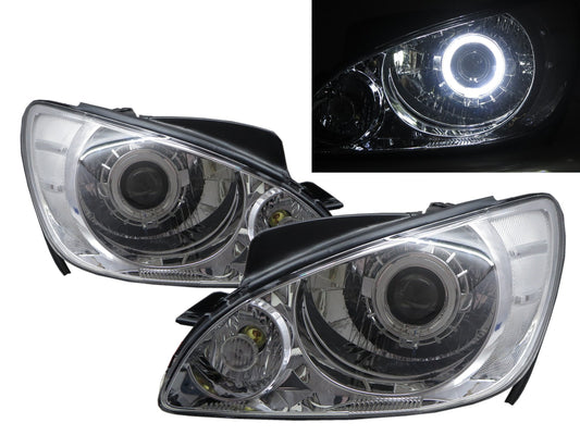 CrazyTheGod Getz/Click 2005-2011 Facelift Hatchback 3D/5D Guide LED Angel-Eye Projector Headlight Đèn pha mạ crôm cho HYUNDAI LHD