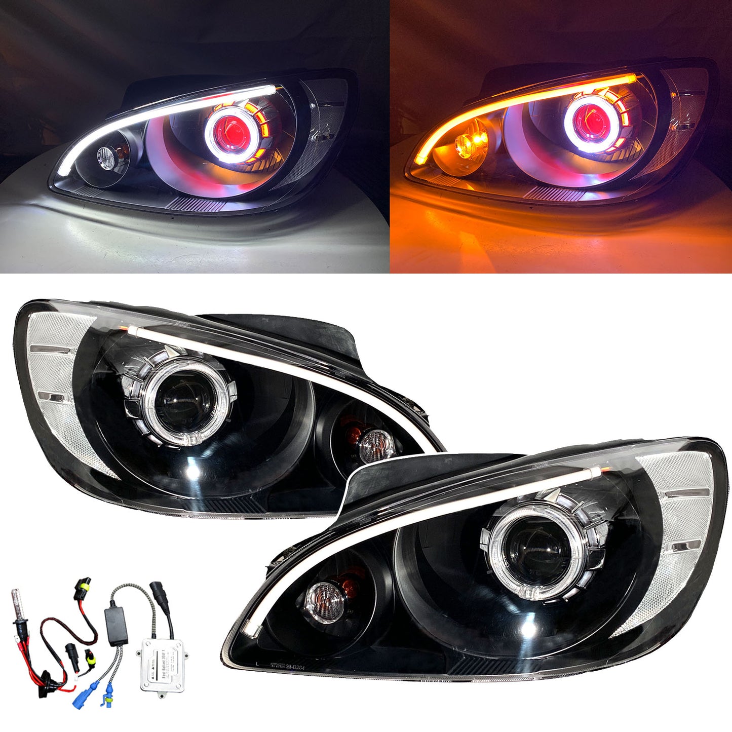CrazyTheGod Getz/Click 2005-2011 FACELIFT Hatchback 3D/5D CCFL Projector LED Bar Headlight Đèn pha màu đen cho HYUNDAI RHD