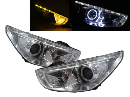 CrazyTheGod IX35 LM thế hệ đầu tiên 2009-2017 SUV 5D CCFL Projector LED Bar Headlight Đèn pha mạ crôm cho HYUNDAI RHD