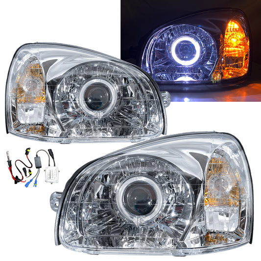 CrazyTheGod Santa FE SM thế hệ đầu tiên 2003-2006 FACELIFT Wagon 5D Guide LED Angel-eye Projector Headlight Đèn pha Chrome US cho HYUNDAI LHD