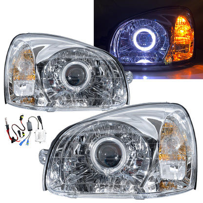 CrazyTheGod Santa FE SM thế hệ đầu tiên 2003-2006 FACELIFT Wagon 5D Guide LED Angel-eye Projector Headlight Đèn pha Chrome US cho HYUNDAI RHD