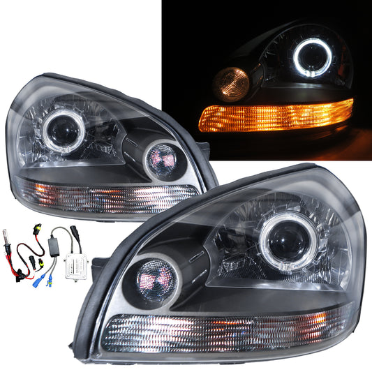 CrazyTheGod Tucson JM First generation 2004-2009 SUV 5D Guide LED Angle-Eye Projector HID Headlight Headlamp Dark Gray for HYUNDAI LHD