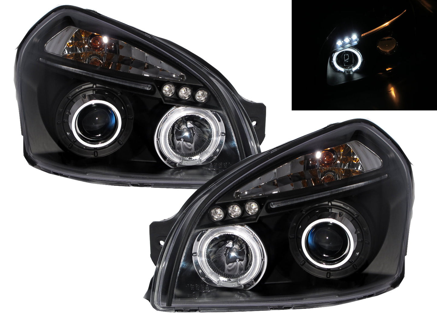 CrazyTheGod TUCSON JM ไฟหน้าโปรเจคเตอร์ LED Halo 5D รุ่นแรกสำหรับรถ SUV ปี 2004-2009 สีดำ สำหรับ HYUNDAI RHD