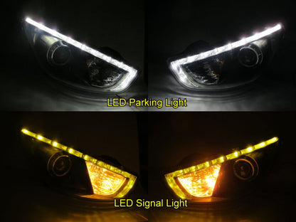 ไฟหน้าโปรเจคเตอร์ LED 5D Bar ของ CrazyTheGod Tucson LM รุ่นที่ 2 สำหรับรถ SUV ปี 2009-2015 สีดำ สำหรับ HYUNDAI RHD