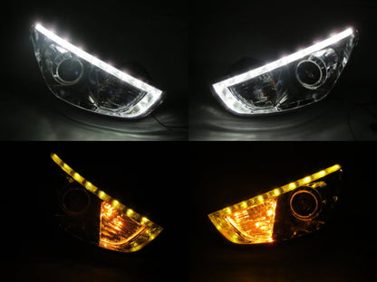 CrazyTheGod Tucson LM ไฟหน้าแบบโปรเจคเตอร์ 5D LED Bar สำหรับ SUV รุ่นที่ 2 ปี 2009-2015 สีโครเมียมสำหรับ HYUNDAI RHD