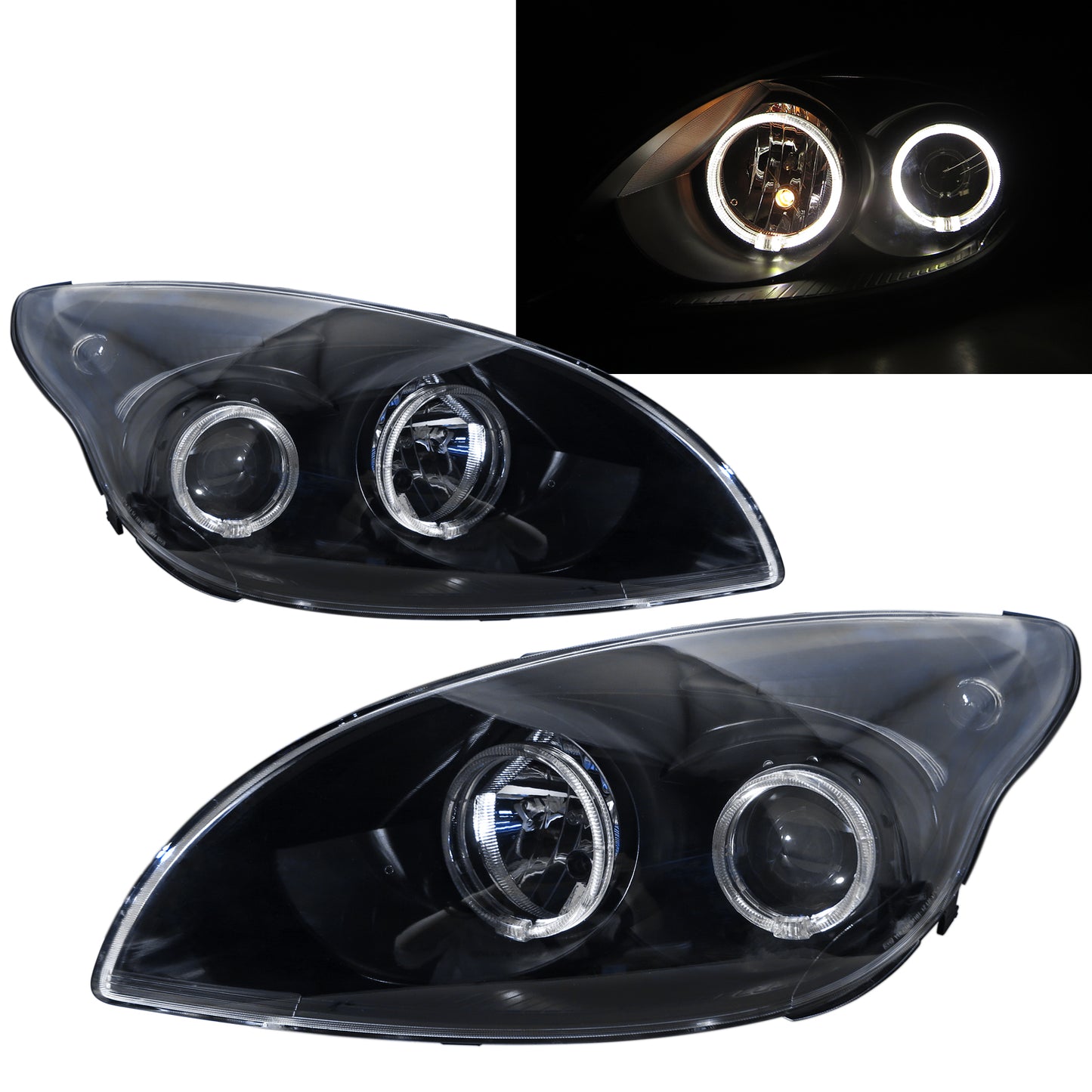 CrazyTheGod i30 FD thế hệ đầu tiên 2007-2012 Hatchback 5D Guide LED Angle-Eye Projector Headlight Đèn pha màu đen cho HYUNDAI RHD