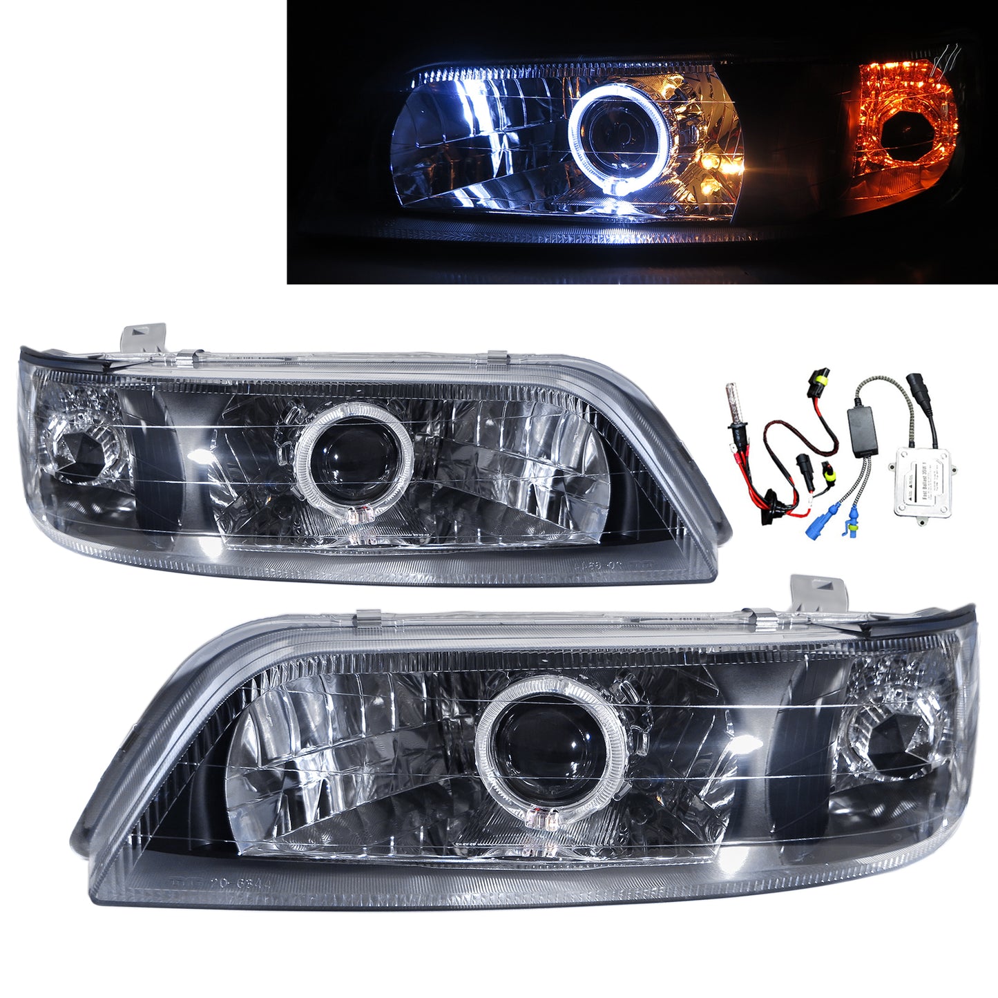 CrazyTheGod I30 1995-1998 Sedan 4D Guide LED Angle-Eye Projector HID V2 ไฟหน้าสีดำ US 9004 สำหรับ INFINITI LHD