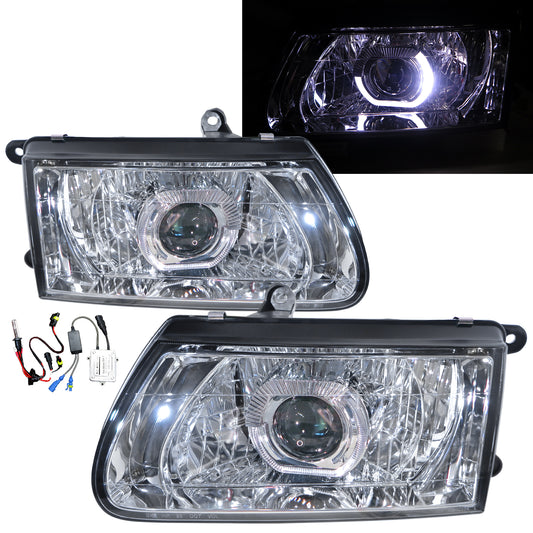 CrazyTheGod Amigo Thế hệ thứ hai 2000-2002 Facelift SUV 3D/5D Hướng dẫn Đèn pha LED Angel-Eye Projector HID Đèn pha mạ crôm cho ISUZU LHD