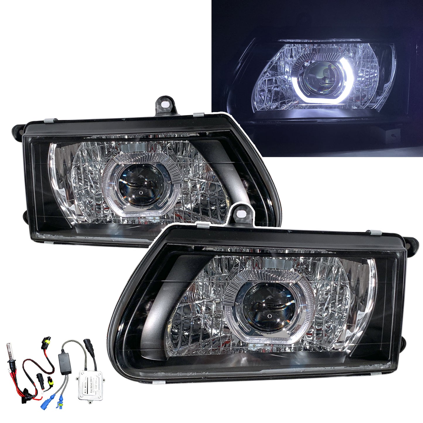 CrazyTheGod Amigo Second generation 2000-2002 Facelift SUV 3D/5D Guide LED Angel-Eye Projector Headlight Headlamp Black for ISUZU LHD