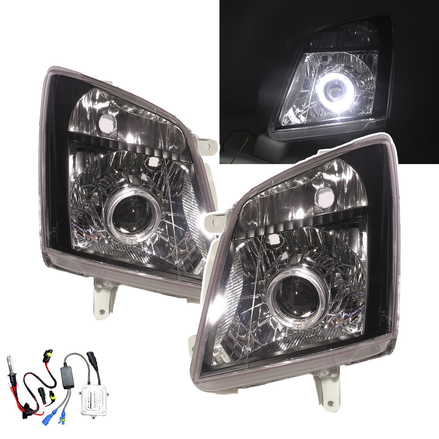 CrazyTheGod KB 2007-2011 Facelift Pickup 2D/4D Guide LED Angel-Eye Projector HID Headlight Headlamp Black for ISUZU LHD