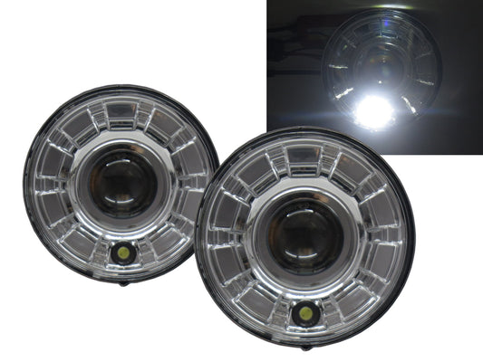 Đèn pha LED 7 inch tròn CrazyTheGod Chrome V2 cho xe RHD phổ thông